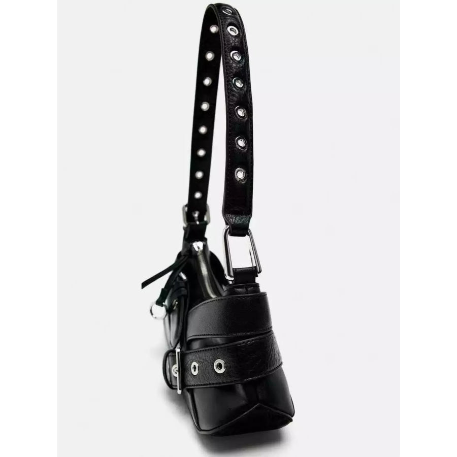 Buckled Accent Shoulder Bag Black / One Size Apparel and Accessories