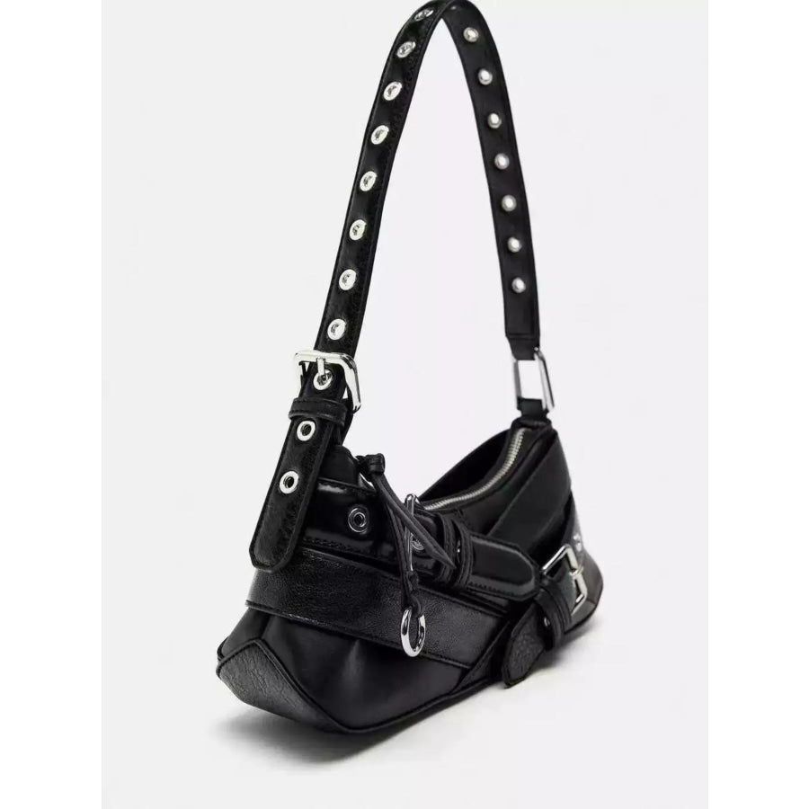 Buckled Accent Shoulder Bag Black / One Size Apparel and Accessories