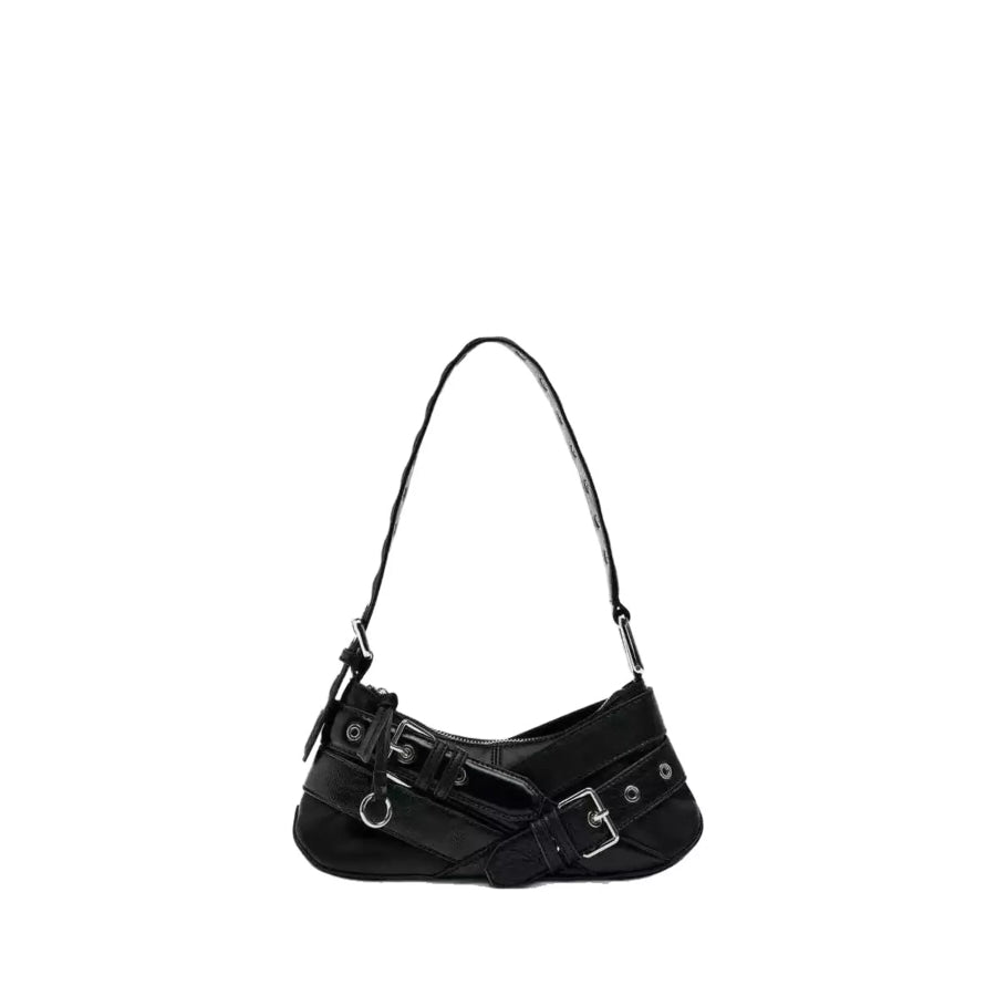 Buckled Accent Shoulder Bag Black / One Size Apparel and Accessories