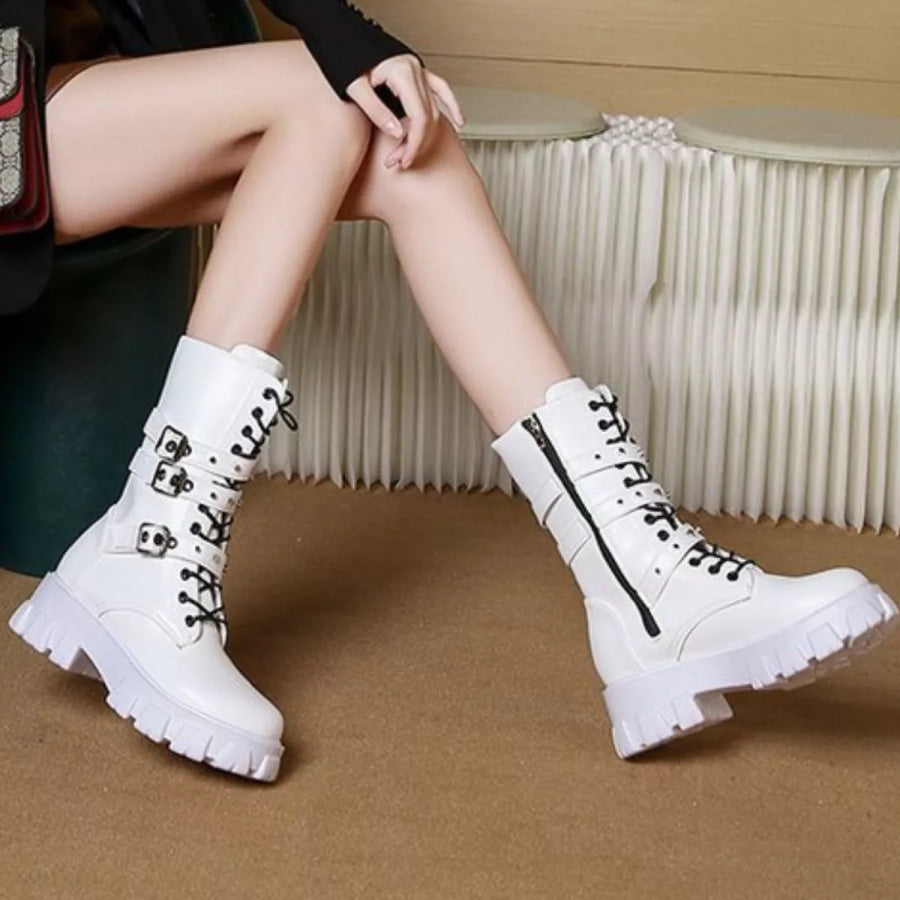Buckled Lace-Up Combat Boots Apparel and Accessories