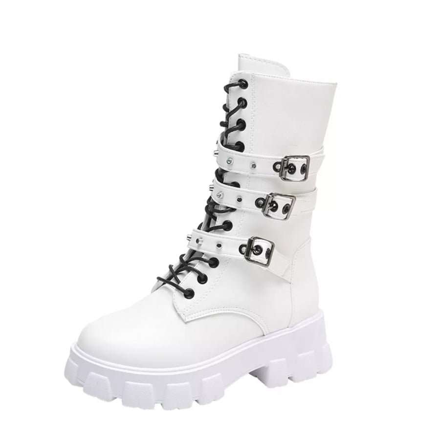 Buckled Lace-Up Combat Boots Apparel and Accessories