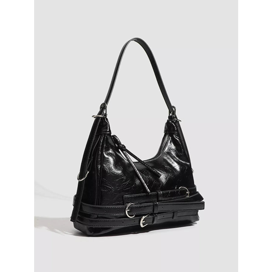 Buckled Strap Shoulder Bag Black / One Size Apparel and Accessories