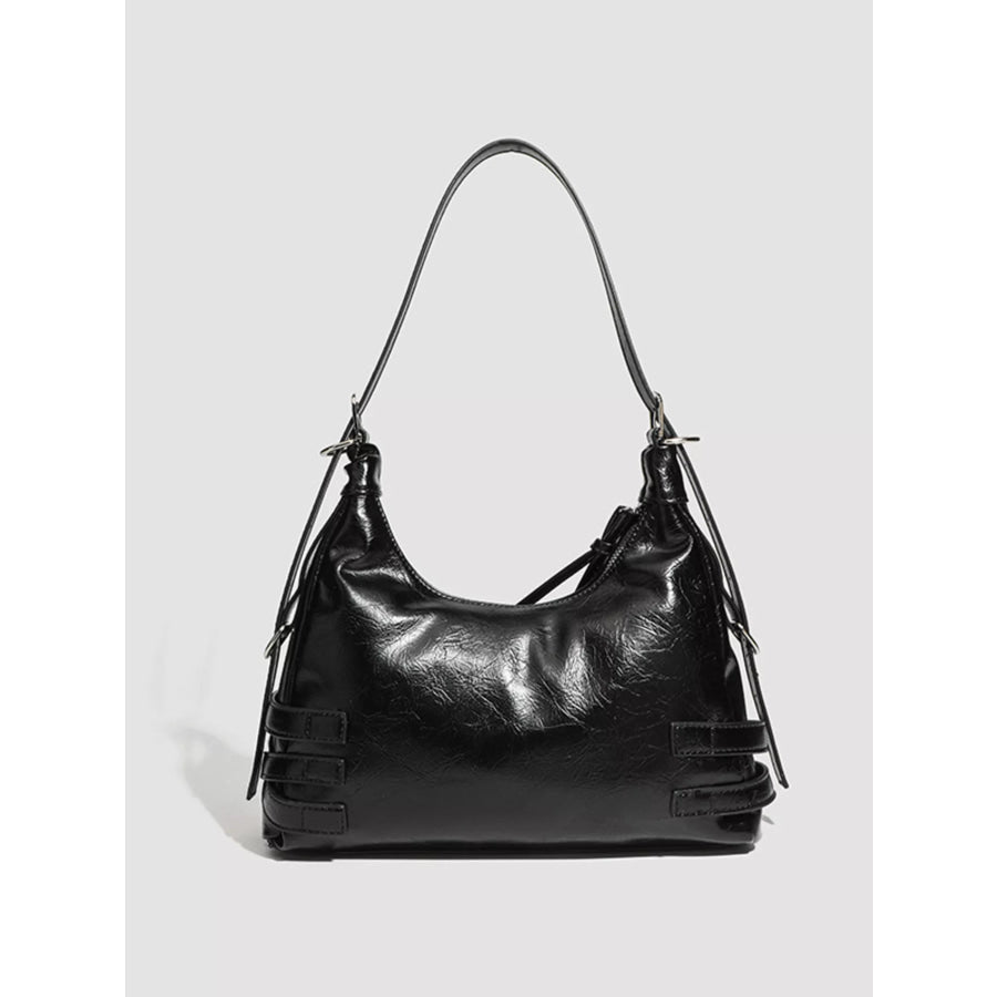 Buckled Strap Shoulder Bag Black / One Size Apparel and Accessories