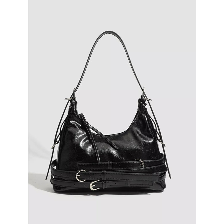 Buckled Strap Shoulder Bag Black / One Size Apparel and Accessories