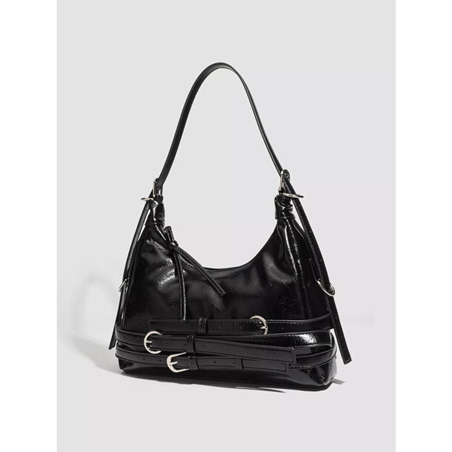 Buckled Strap Shoulder Bag Black / One Size Apparel and Accessories