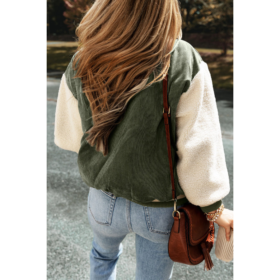Buckskin Corduroy Fleece Patchwork Buttoned Bomber Jacket Sale (50% OFF)/Sale (50% OFF)