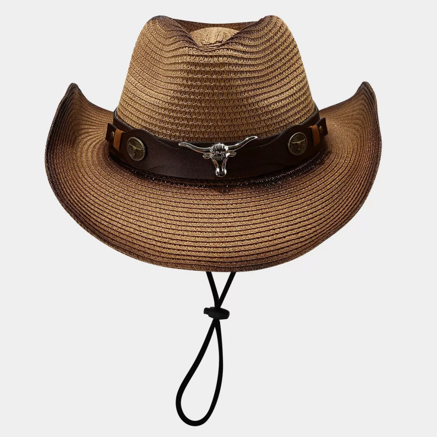 Bull Skull Straw Cowboy Hat Caramel / One Size Apparel and Accessories