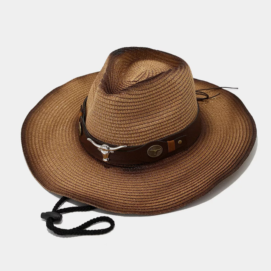 Bull Skull Straw Cowboy Hat Caramel / One Size Apparel and Accessories