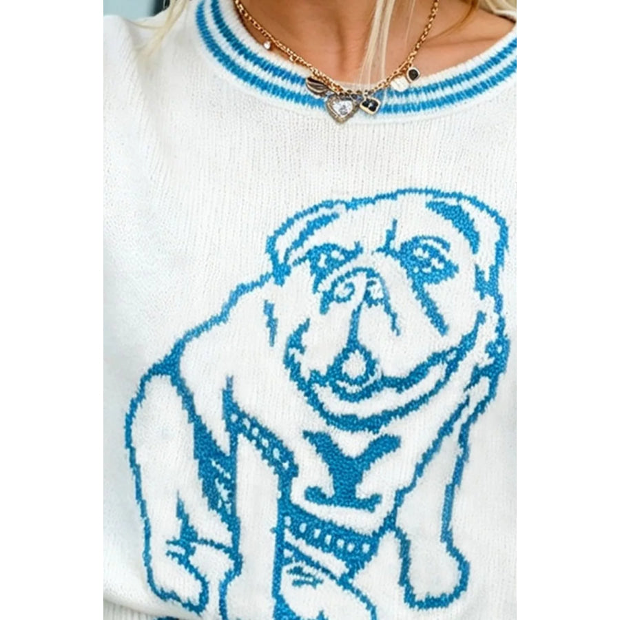 Bulldog Graphic Striped Trim Sweater Apparel and Accessories