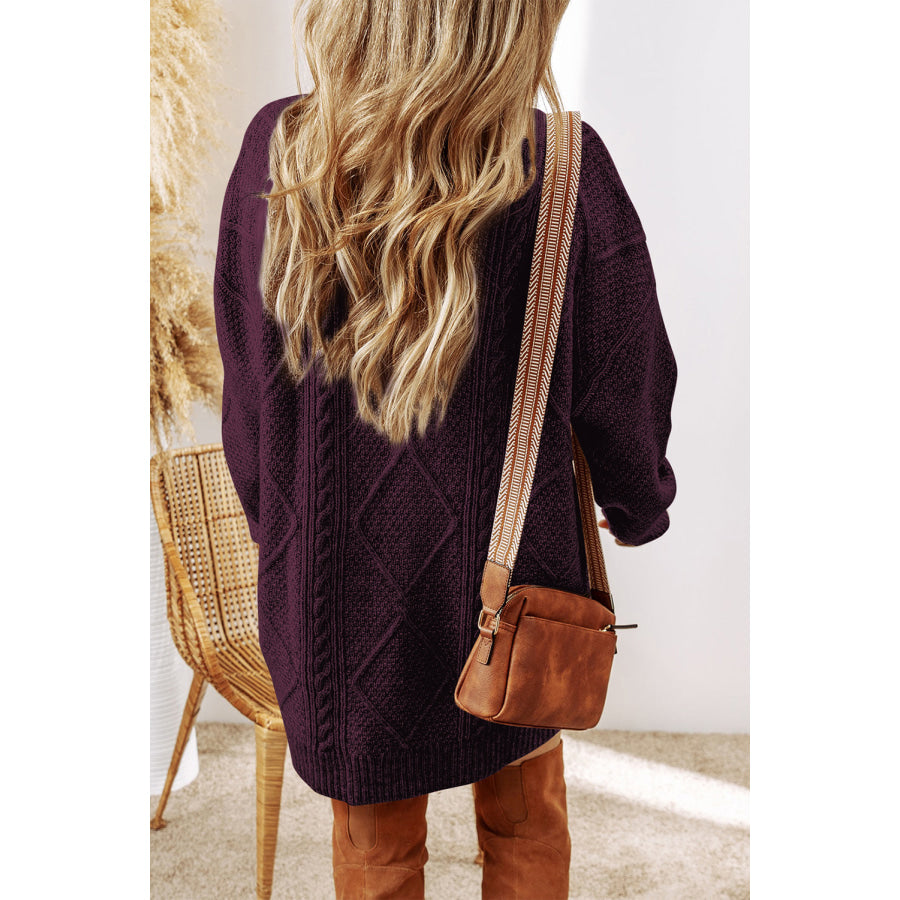 Burgundy Cable Knit Drop Shoulder Loose Fit Sweater Dress Burgundy / XS / 100% Polyester Sweaters & Cardigans/Sweater Dresses