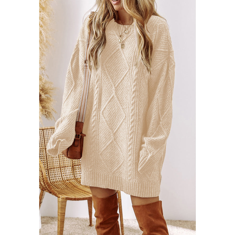 Burgundy Cable Knit Drop Shoulder Loose Fit Sweater Dress Sweaters & Cardigans/Sweater Dresses