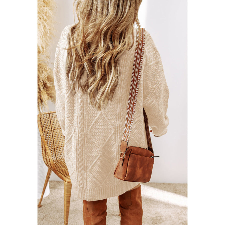 Burgundy Cable Knit Drop Shoulder Loose Fit Sweater Dress Sweaters & Cardigans/Sweater Dresses