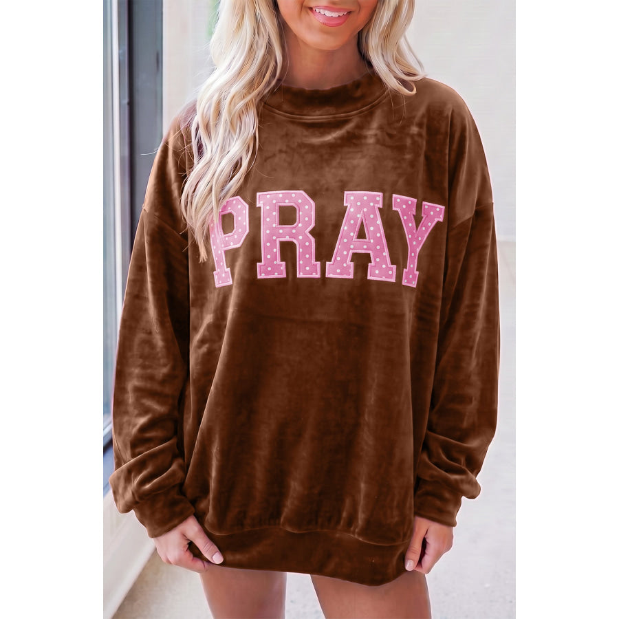 Burgundy Christmas Velvet Graphic Print Long Sleeve Sweatshirt Coffee / S Tops/Sweatshirts & Hoodies