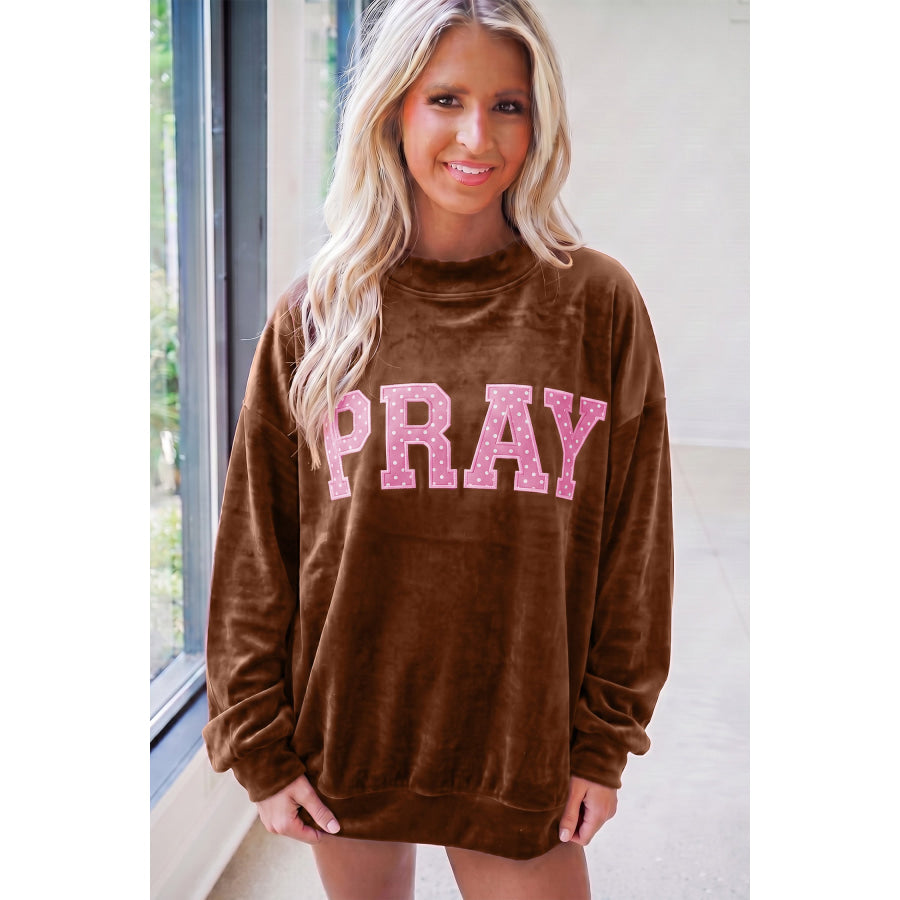 Burgundy Christmas Velvet Graphic Print Long Sleeve Sweatshirt Tops/Sweatshirts & Hoodies