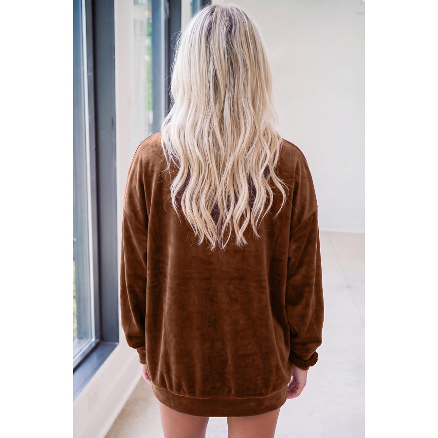 Burgundy Christmas Velvet Graphic Print Long Sleeve Sweatshirt Tops/Sweatshirts & Hoodies