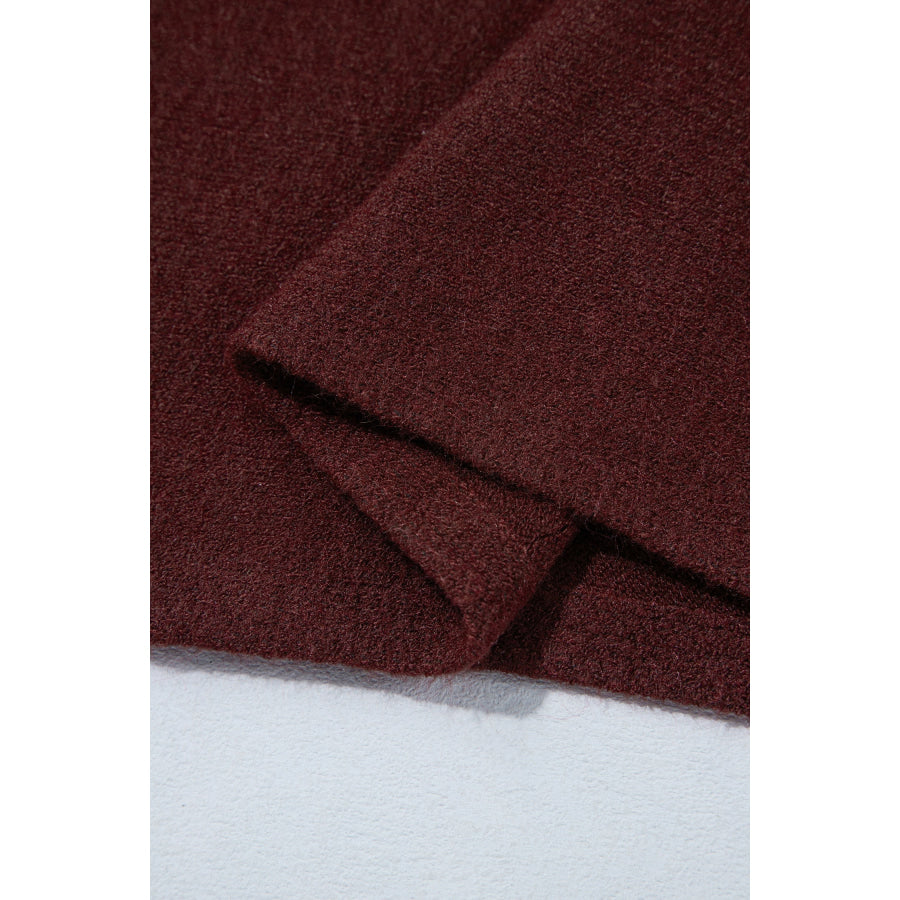 Burgundy Ribbed Trim High Neck Short Sleeve Casual Sweater Sweaters & Cardigans/Short