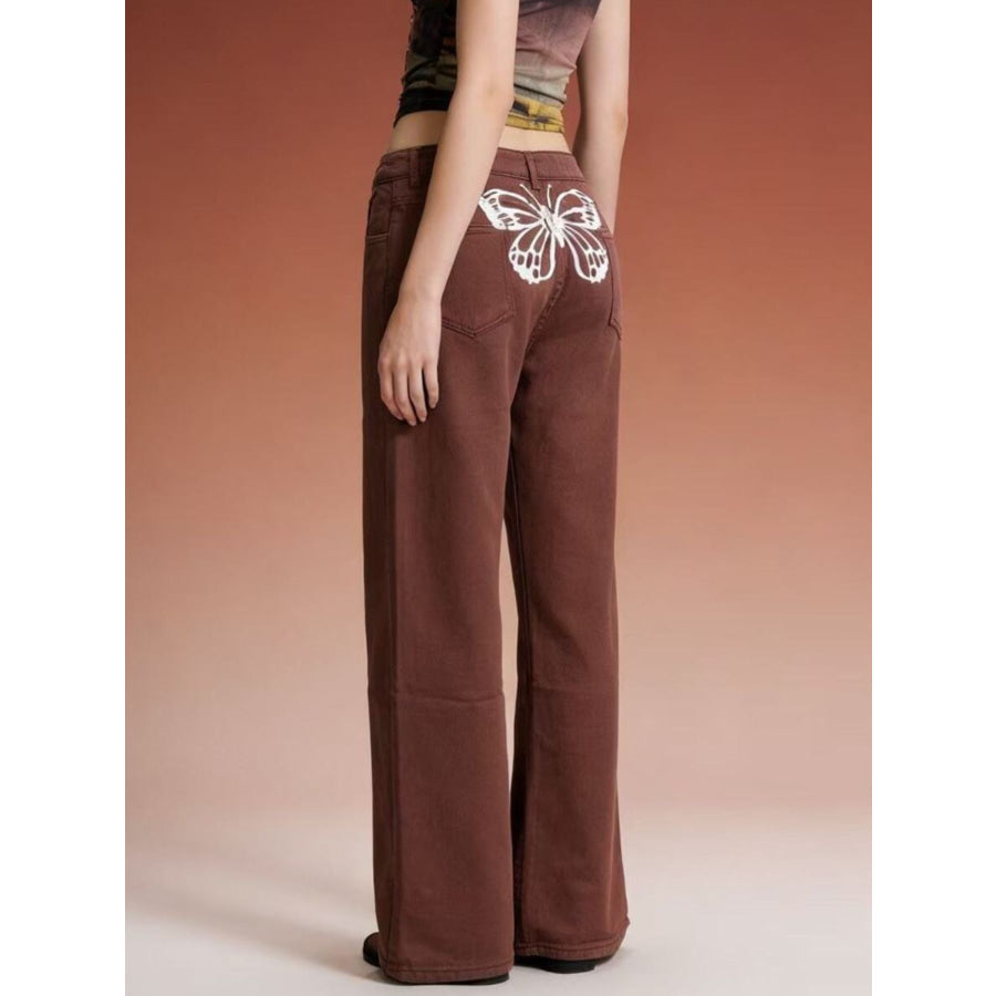 Butterfly Back Wide Leg Jeans Apparel and Accessories
