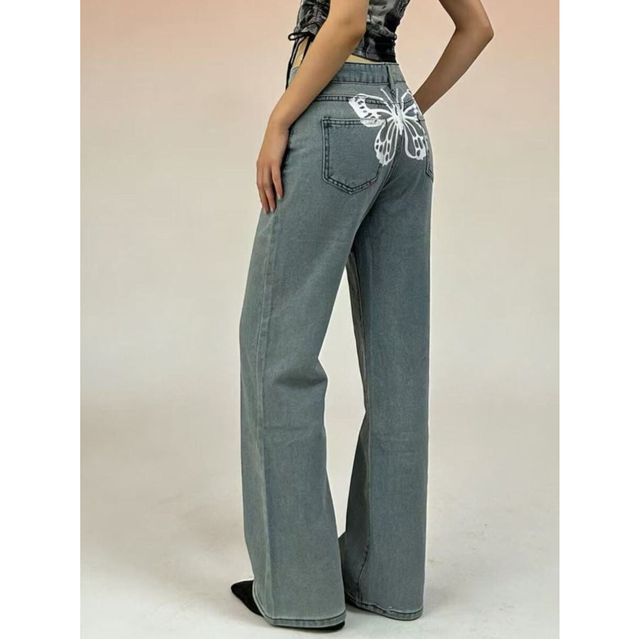 Butterfly Back Wide Leg Jeans Apparel and Accessories