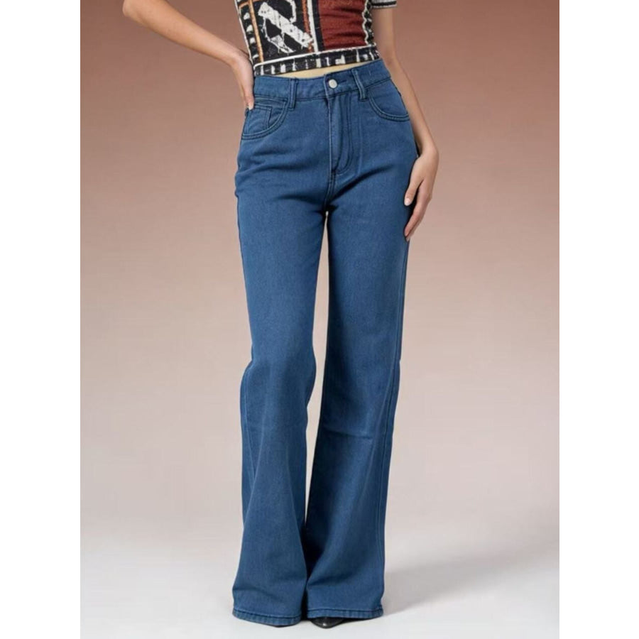 Butterfly Back Wide Leg Jeans Dark Blue / S Apparel and Accessories