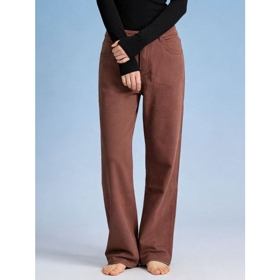 Butterfly Back Wide Leg Jeans Khaki / S Apparel and Accessories