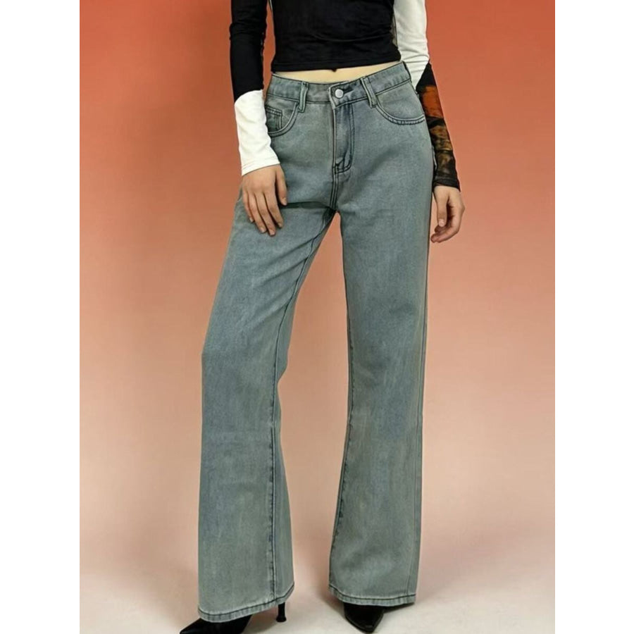 Butterfly Back Wide Leg Jeans Light Blue / S Apparel and Accessories