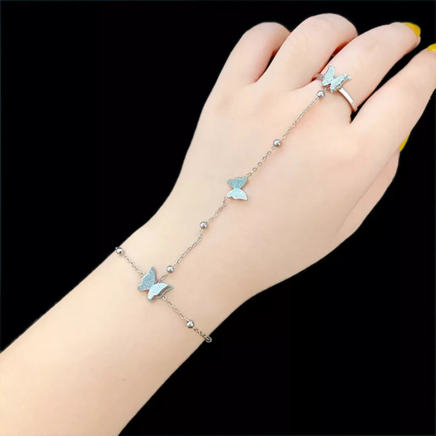 Butterfly Charm Finger Bracelet Style B / One Size Apparel and Accessories