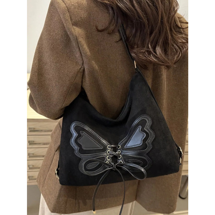 Butterfly Decor Lace-Up Shoulder Bag Apparel and Accessories