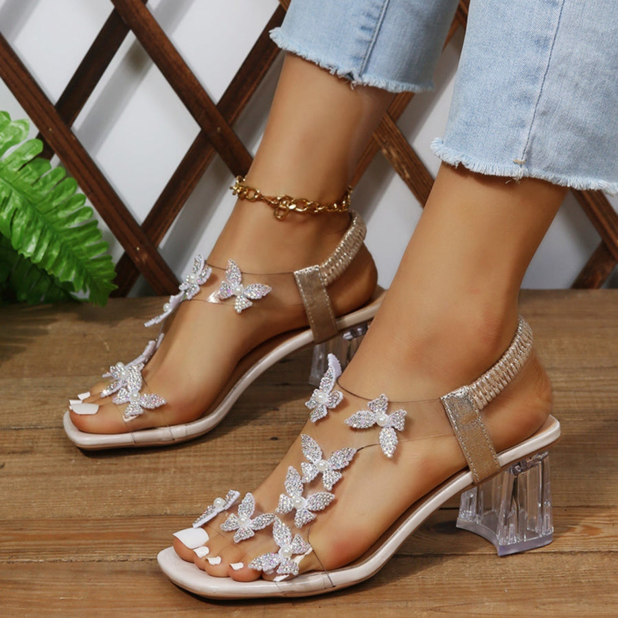 Butterfly Detail Open Toe Mid Heel Sandals Apparel and Accessories