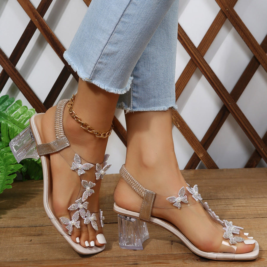 Butterfly Detail Open Toe Mid Heel Sandals Apparel and Accessories