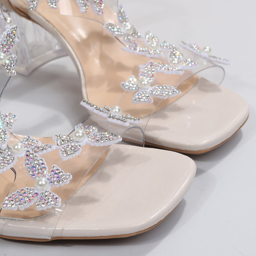 Butterfly Detail Open Toe Mid Heel Sandals Apparel and Accessories