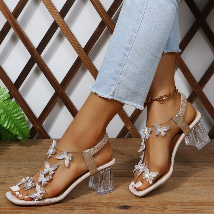 Butterfly Detail Open Toe Mid Heel Sandals Apparel and Accessories