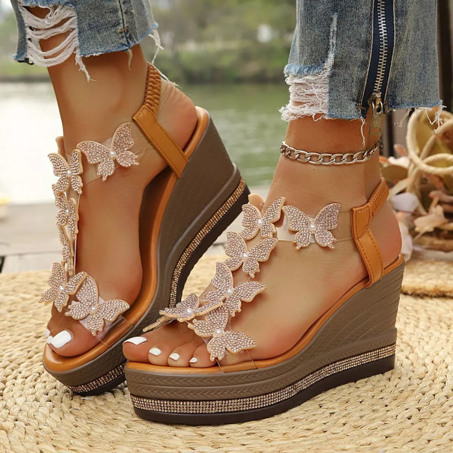 Butterfly Embellished Wedge Sandals Brown / 36 Apparel and Accessories
