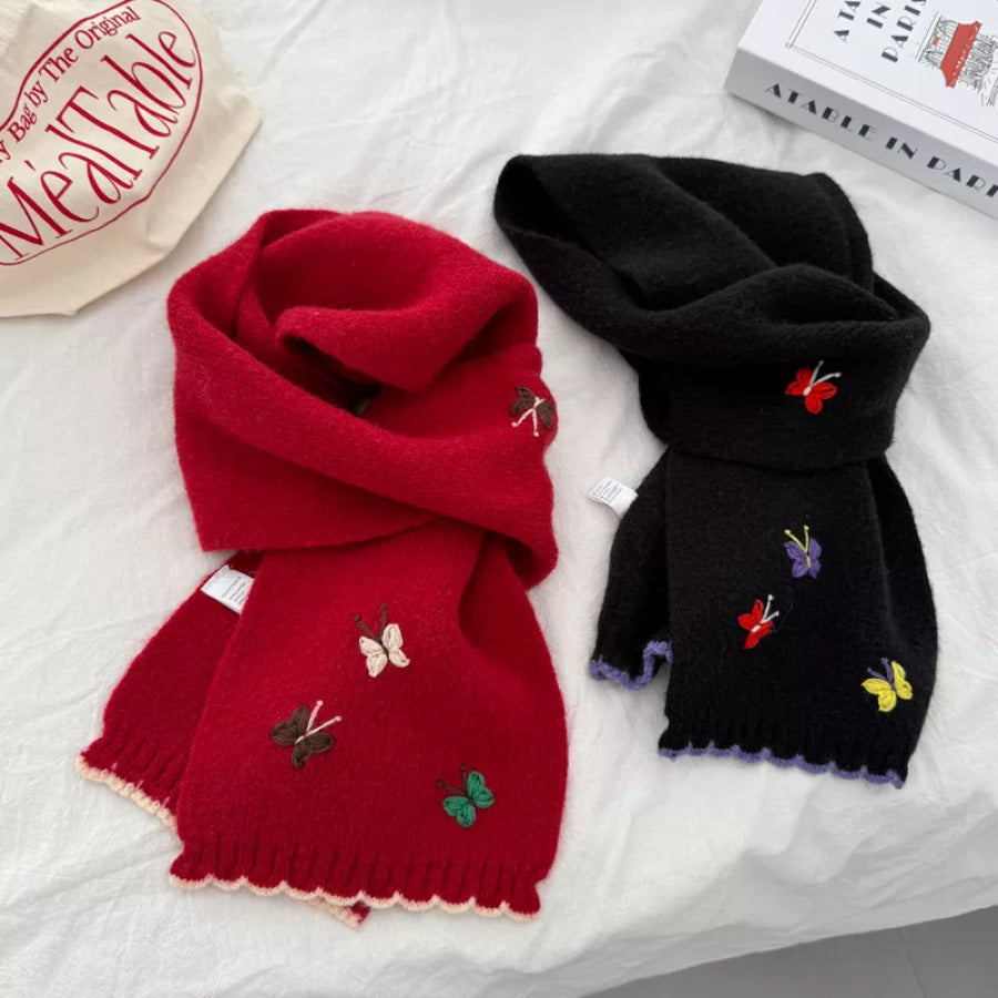 Butterfly Embroidered Knitted Scarf Apparel and Accessories