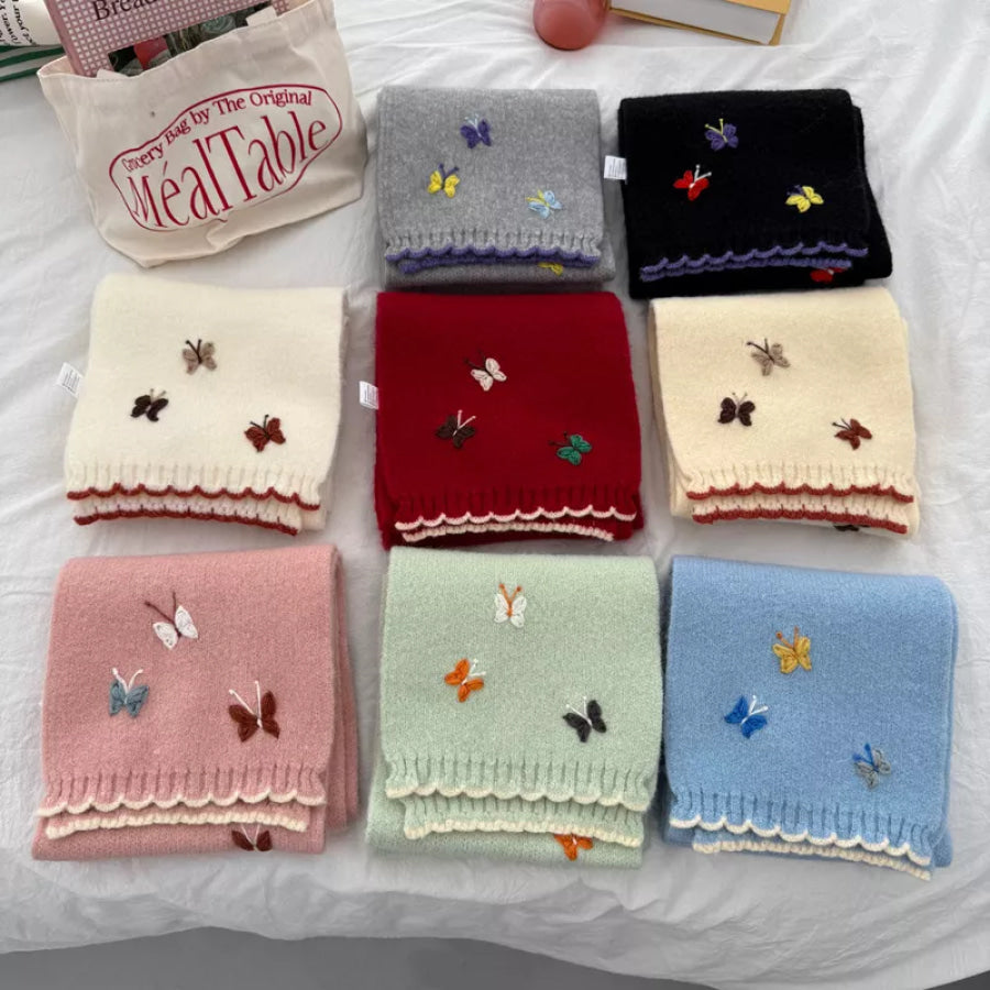 Butterfly Embroidered Knitted Scarf Apparel and Accessories