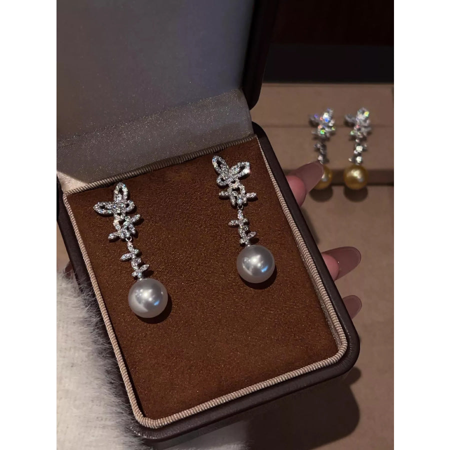 Butterfly Pearl Drop Earrings Apparel and Accessories