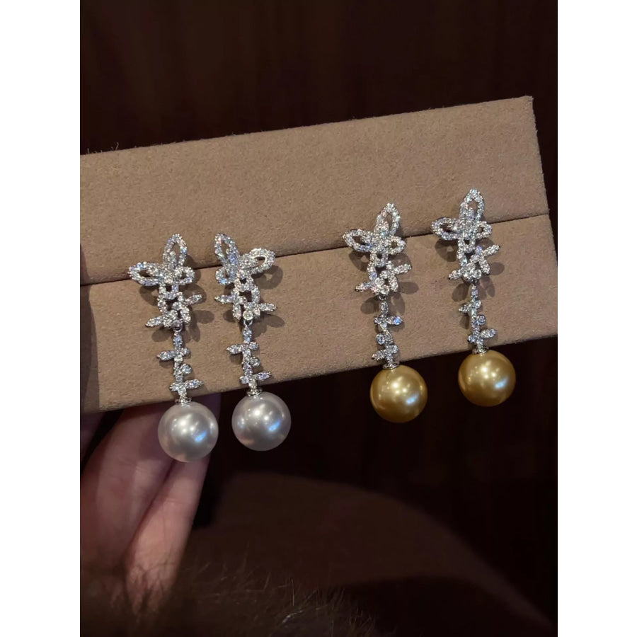 Butterfly Pearl Drop Earrings Apparel and Accessories