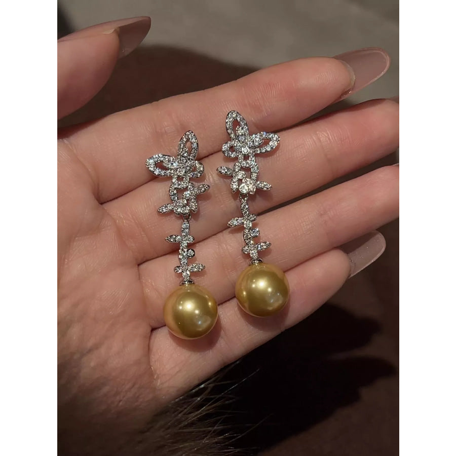 Butterfly Pearl Drop Earrings Pastel Yellow / One Size Apparel and Accessories