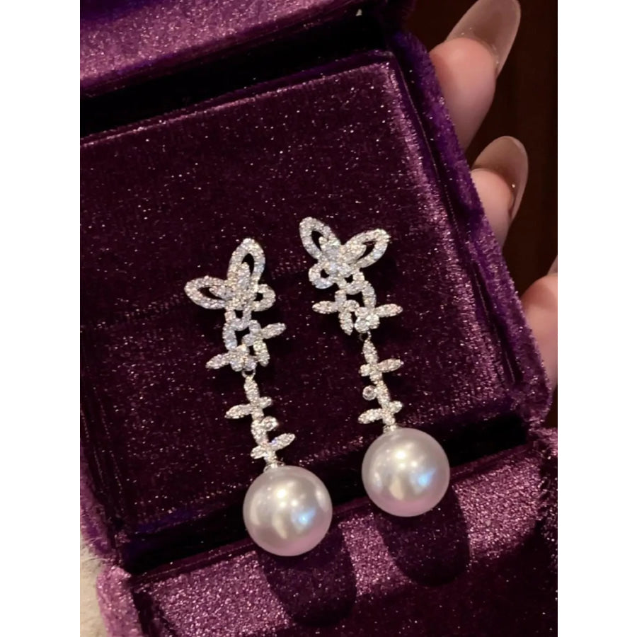 Butterfly Pearl Drop Earrings White / One Size Apparel and Accessories