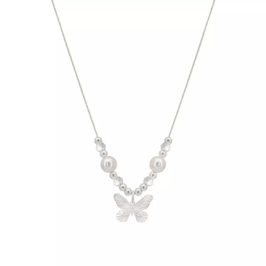 Butterfly Pearl Pendant Necklace Silver / One Size Apparel and Accessories