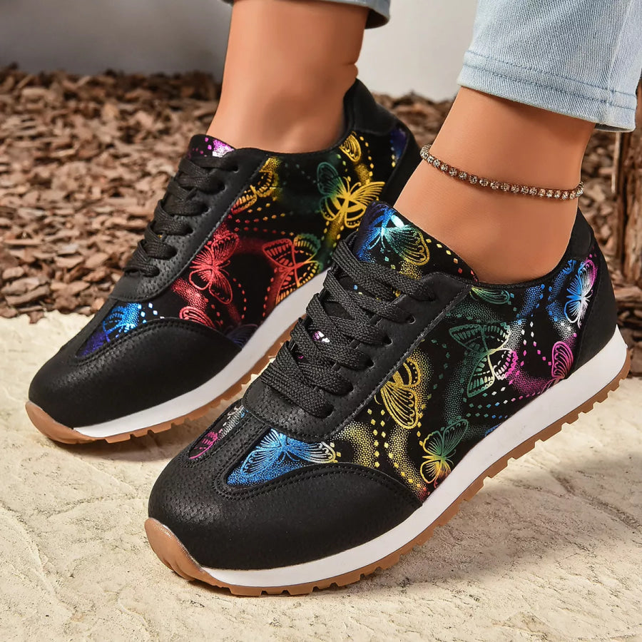 Butterfly Print Casual Sneakers Apparel and Accessories