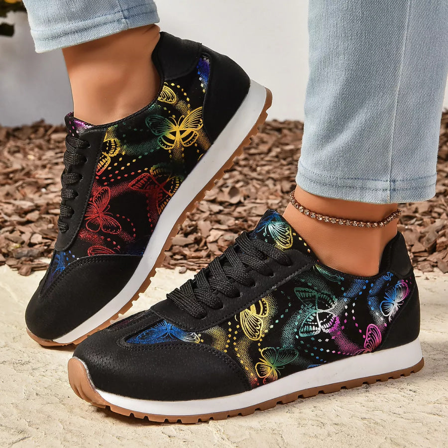 Butterfly Print Casual Sneakers Black / 36 Apparel and Accessories