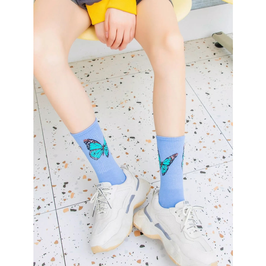 Butterfly Print Crew Socks Apparel and Accessories