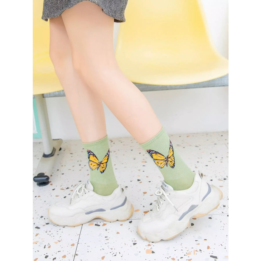 Butterfly Print Crew Socks Apparel and Accessories