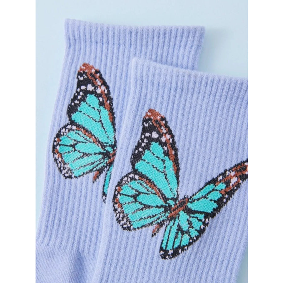 Butterfly Print Crew Socks Apparel and Accessories