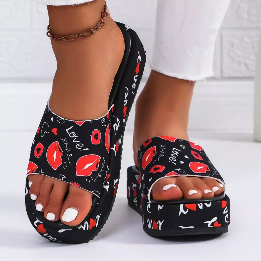 Butterfly Print Platform Sandals Red / 36 Apparel and Accessories