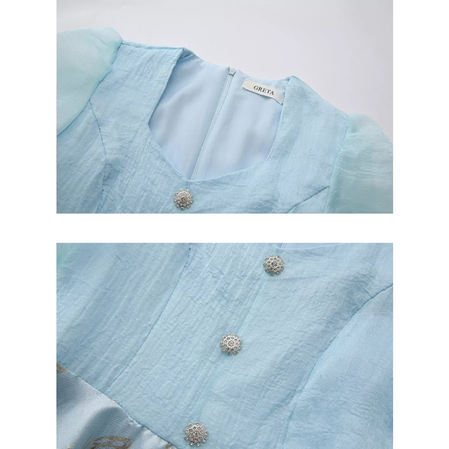 Butterfly Print Puff Sleeve Dress Apparel and Accessories