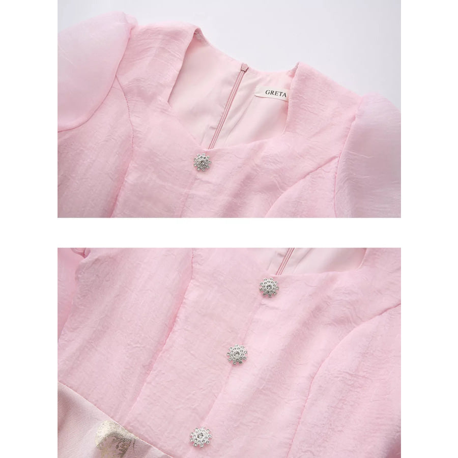 Butterfly Print Puff Sleeve Dress Apparel and Accessories