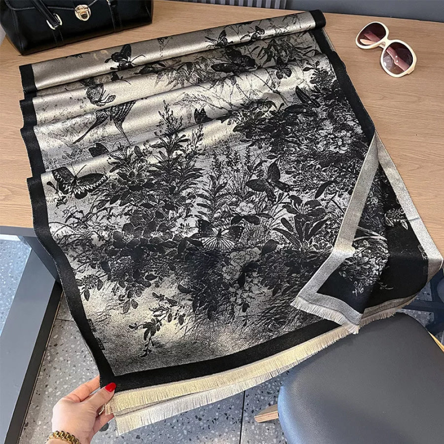 Butterfly Print Raw Hem Scarf Apparel and Accessories