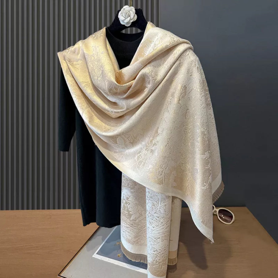 Butterfly Print Raw Hem Scarf Beige / One Size Apparel and Accessories