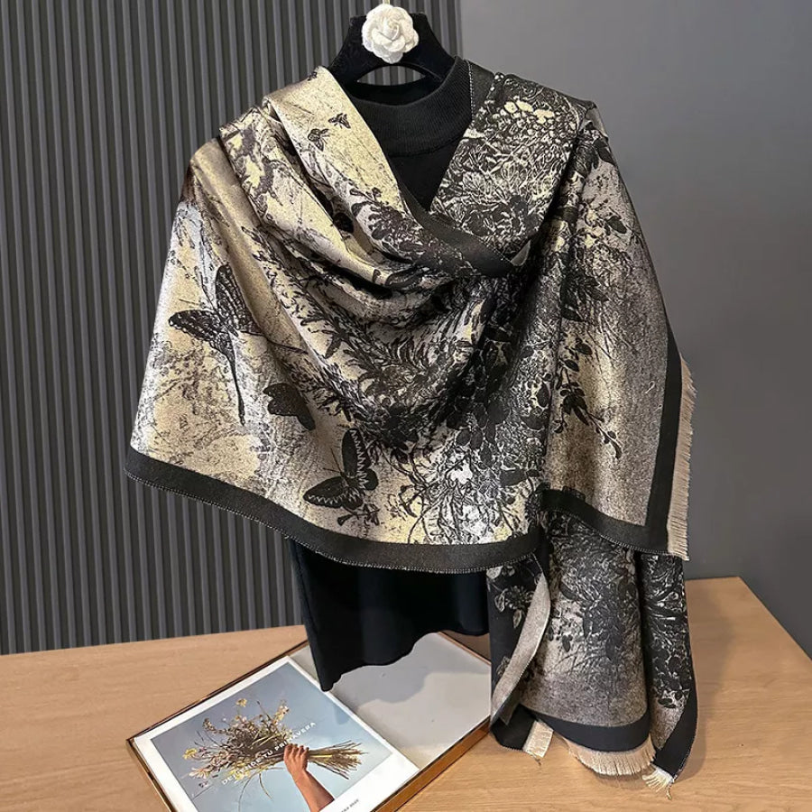 Butterfly Print Raw Hem Scarf Black / One Size Apparel and Accessories